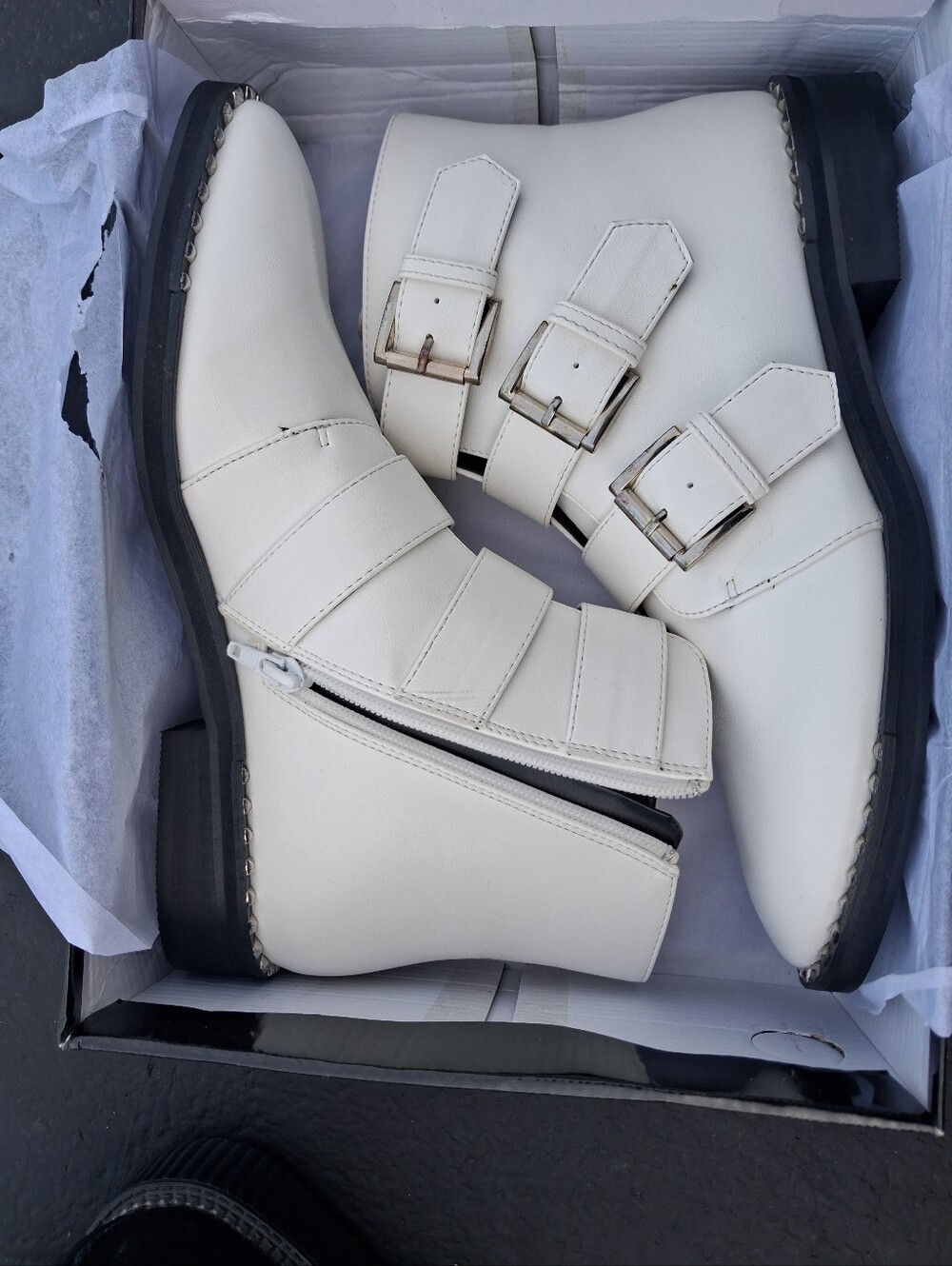 PRETTYLITTLETHING White Buckle Strap Ankle Boots